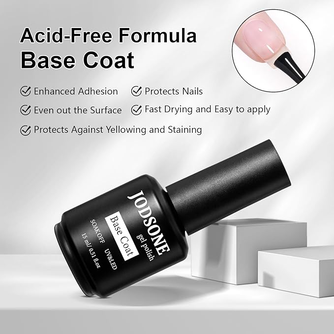 JODSONE 15ML Base Coat Top Coat and Builder Gel 3 PCS Gel Polish for Salon and Home Use-Velvo Beauty