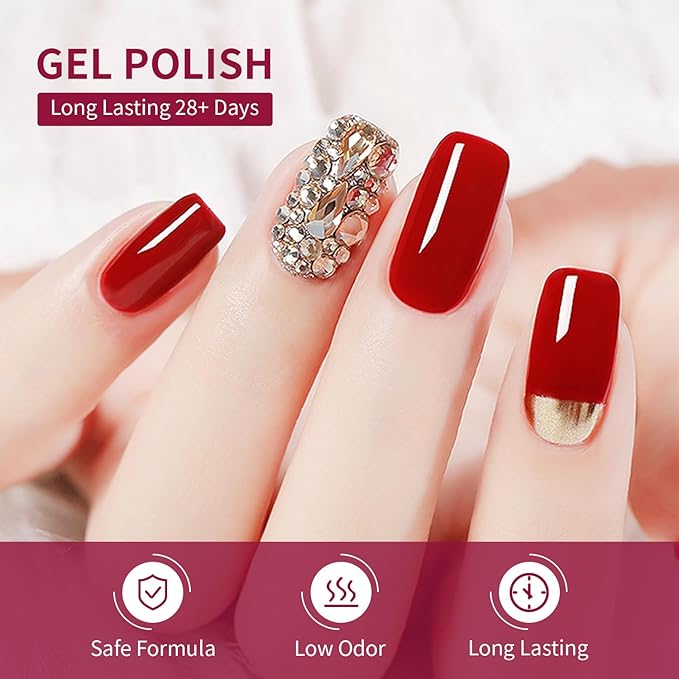 JODSONE 10ml Red Gel Nail Polish Set 6Colors Rose Red Deep All Seasons Neutral Soak off LED Lamp Gel Manicure Set for Nail Art-Velvo Beauty