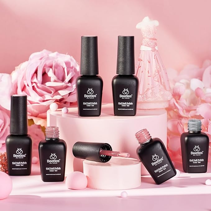Beetles Gel Nail Polish Set 6 Colors Pink Nude Gray Glitter Gel Polish Wedding Nail Polish Bridesmaid Nail Art Design Soak Off Uv LED Lamp Needed Manicure Set Gifts for Women Bridesmaid Beauty-Velvo Beauty