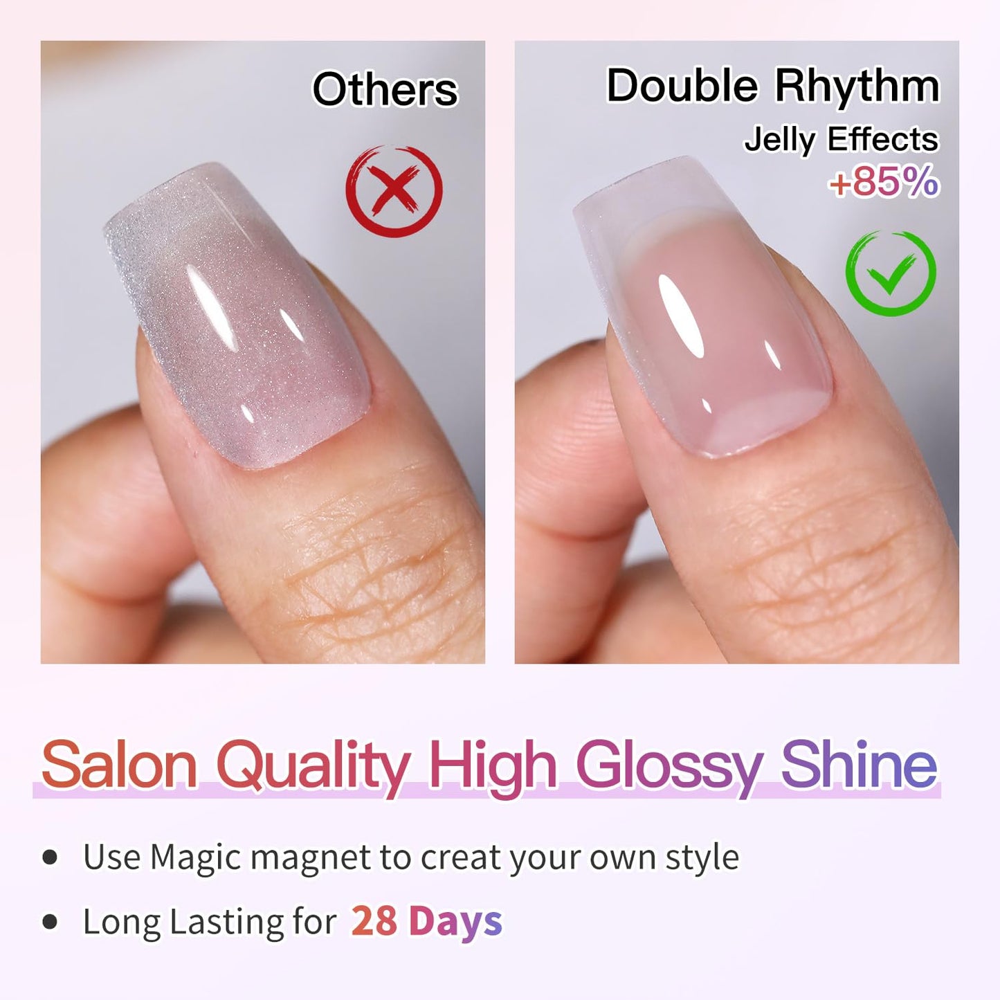 Double Rhythm 6 Colors Cat Eye Gel Polish Set Shimmer Glitter with Magnet Holographic Reflective Magnetic UV Nail Art Kit (Jelly Glass Silver Nude Pink-6-Kit 24)-Velvo Beauty