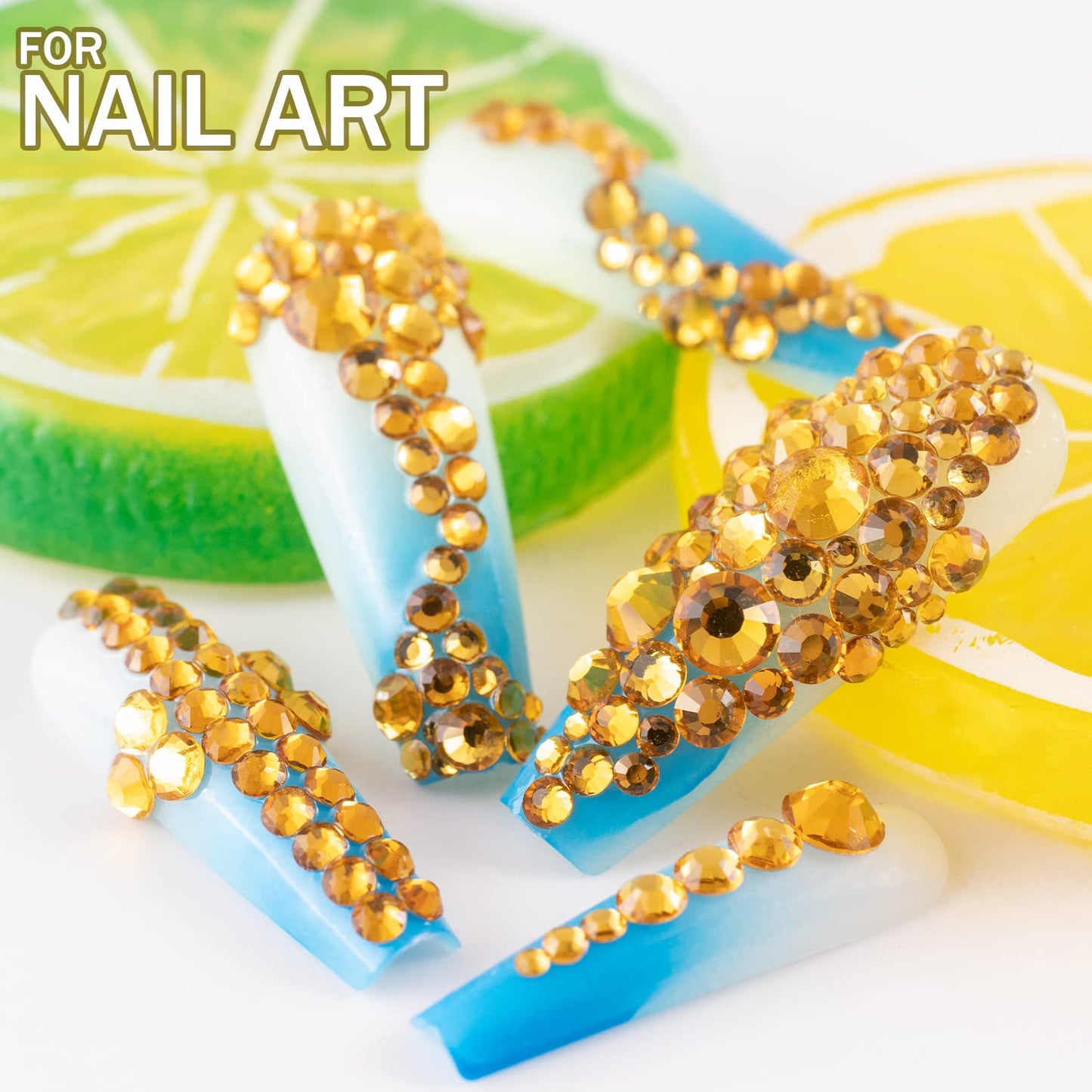 One Pack 2000 Pcs of Flatback Round Golden Yellow Rhinestones 6 Sizes (1.5-6 mm) with Nail Art Rhinestone Picker Pencil and Tweezer for DIY and Salon Use-Velvo Beauty