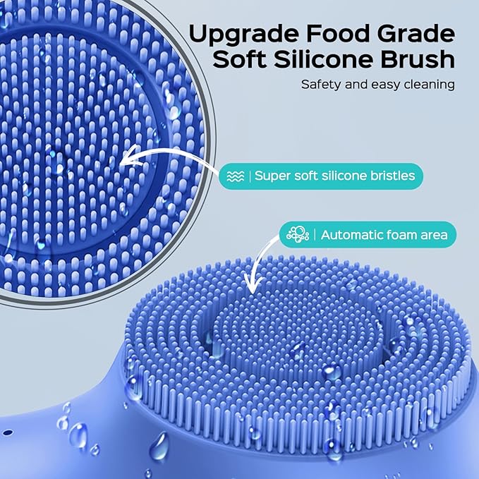 COSLUS Face Scrubber Facial Cleansing Brush: 2 in 1 Spin and Vibration Patented Tech, Silicone Electric Exfoliator Scrubber with Automatic Foaming, Waterproof Face Cleanser Brush for Men and Women-Velvo Beauty