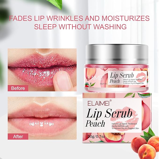 Lip Exfoliator Scrub, Lip Exfoliator Scrub and Moisturizer, Sugar Lip Scrub for Dry Cracked Lips, Gently Exloliate, Exfoliating Lip Scrub For Lip Repair, Nourish Lips (Peach)-Velvo Beauty