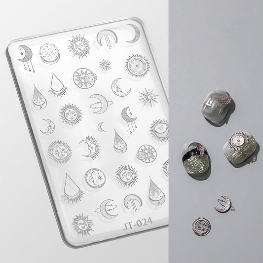 Nail Art Silicone Template, Sun and Moon Nail Decoration Silicone 3D Nail Art Carving Templates for Precise Embossed Pattern, Nail Tools Nail Charms for Acrylic Nail DIY Craft-Velvo Beauty