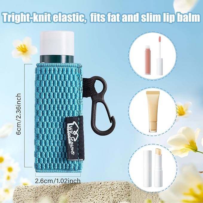 WKieason Lip Balm Holder Sleeve with Keychain Lipstick Sleeve Holder Tight-knit Elastic Holder (Black/blue/beige)-Velvo Beauty