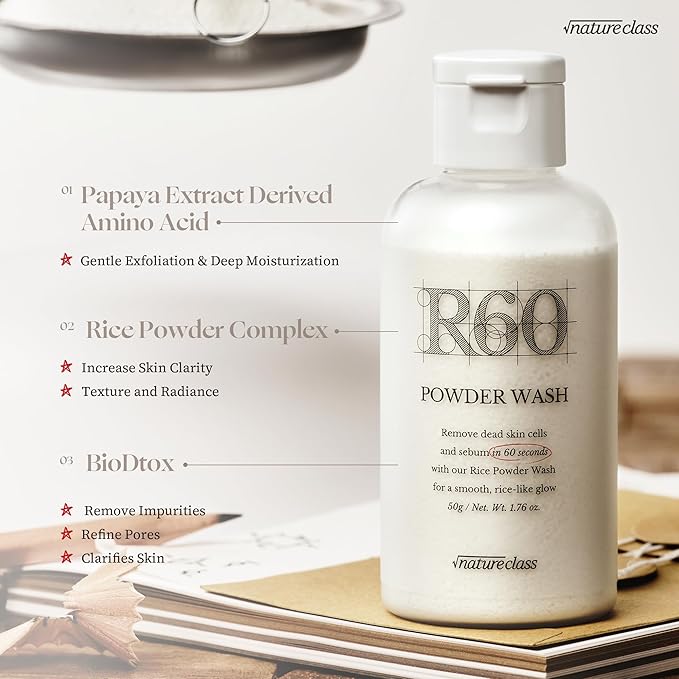 R60 Rice Enzyme Powder Face Wash Cleanser – Exfoliating, Deep Cleansing, Removes Pore Impurities for Soft Radiant Skin, Korean Skincare1.76oz-Velvo Beauty