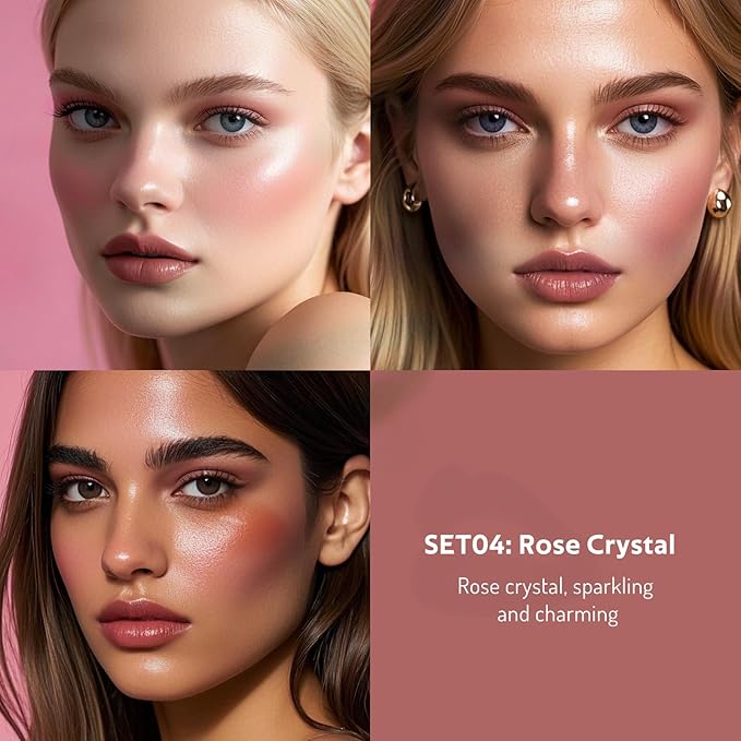 Multi Cream Blush & Blush Brush Set, Korean Makeup Blush for Cheeks, Multi-Use Face Balm, Lightweight & Hydrating, Blendable Color, Non-Greasy, Soft Bristles for Radiant Finish (Rose Crystal)-Velvo Beauty