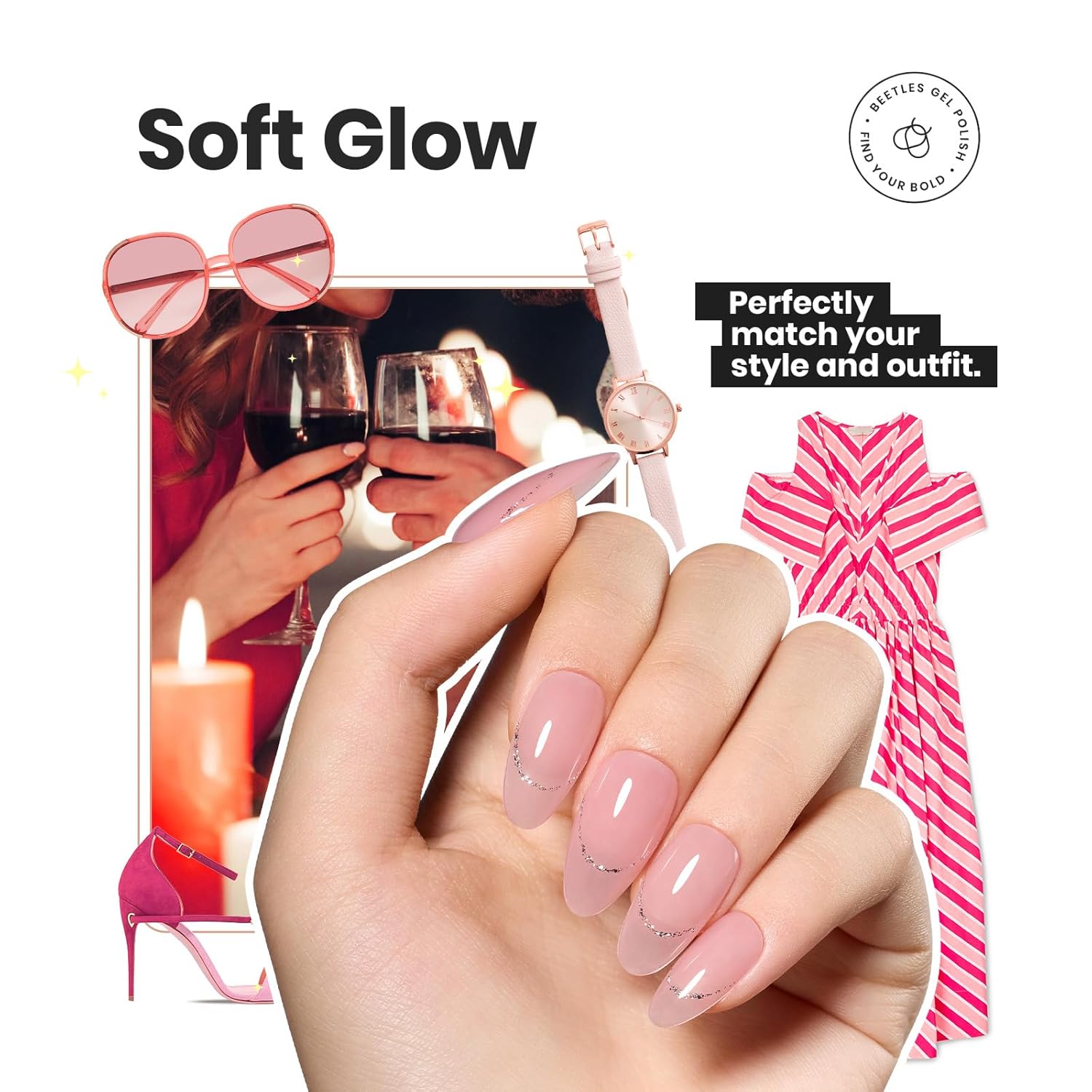 Beetles Jelly Nail Polish Set, 6 Colors Sheer Pink Nail Polish Long Lasting & Quick Dry Clear Jelly for Women, Pink Nail Strengthener Polish for Salon DIY Manicure Set-Velvo Beauty