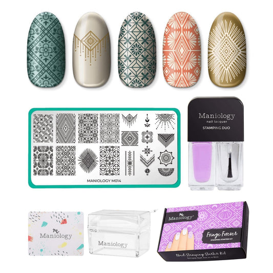 Maniology Nail Stamping Starter Kit (Plate, Polish, Top Coat, Stamper and Scraper Card) (Fringe Forever)-Velvo Beauty