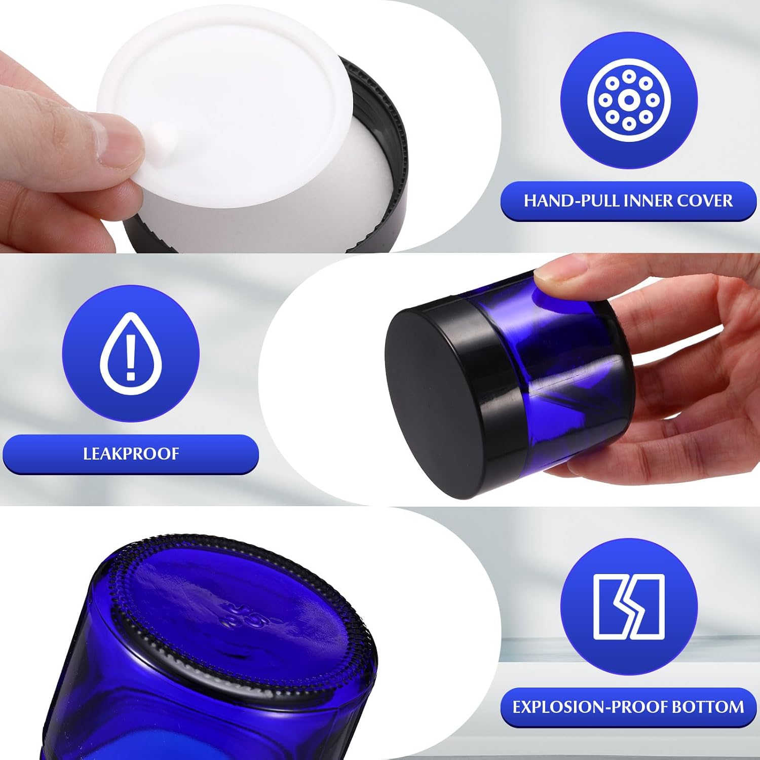 Domensi 32 Pcs 2 oz Glass Jars with Lids Travel Size Round Leakproof Empty Cosmetic Jars with Inner Liners Lid for Storing Makeup Lotions Face Cream Ointments Candle DIY Making (Cobalt Blue)-Velvo Beauty