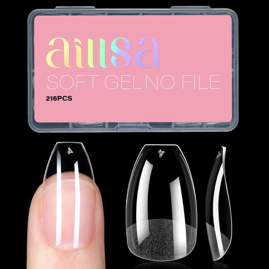 AILLSA Ballerina Nail Tips Clear Gelly Full Cover Nail Tips Pre-Shaped Acrylic Press on False Nails tips for Nails Extension Home DIY Salon Manicure 216PCS 12 Sizes-Velvo Beauty