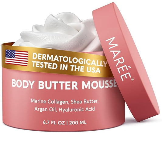 MAREE Moisturizer Body Butter Mousse - Whipped Body Butter for Women Smell Good - Facial Moisturizer for Dry Skin - Face Hand Body Cream for Women & Men with Marine Collagen, Shea Butter & Argan Oil-Velvo Beauty