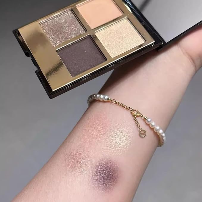 Erinde 4 Colors Eyeshadow Palette Eye Shadow Makeup, Matte Shimmer Metallic Peach Champagne Dark Brown Nude Neutral Eyeshadow, Long Wearing, Velvety Pigmented Blendable, Quad Eye Shadow Palette, 02-Velvo Beauty