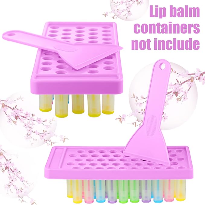 2 Sets Lip Balm Tray and Spatula Set Portable lipstick Holder Lip Balm Containers Lip Gloss Making Kit (Purple)-Velvo Beauty