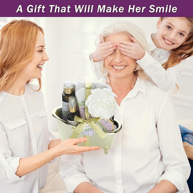 Spa Gift Baskets For Women - Luxury Bath Set With Lavender & Tea Tree Oil - Spa Kit Includes Body Wash, Bubble Bath, Lotion, Bath Salts, Body Scrub, Body Spray, Shower Puff, and Towel-Velvo Beauty