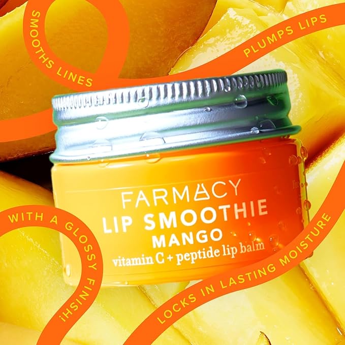 Farmacy Peptide Lip Balm - Lip Smoothie Hydrating Lip Balm with Vitamin C to Visibly Plump + Smooth Lip Lines - Nourishing Lip Treatment with a High-Gloss Finish - Mango (10g)-Velvo Beauty