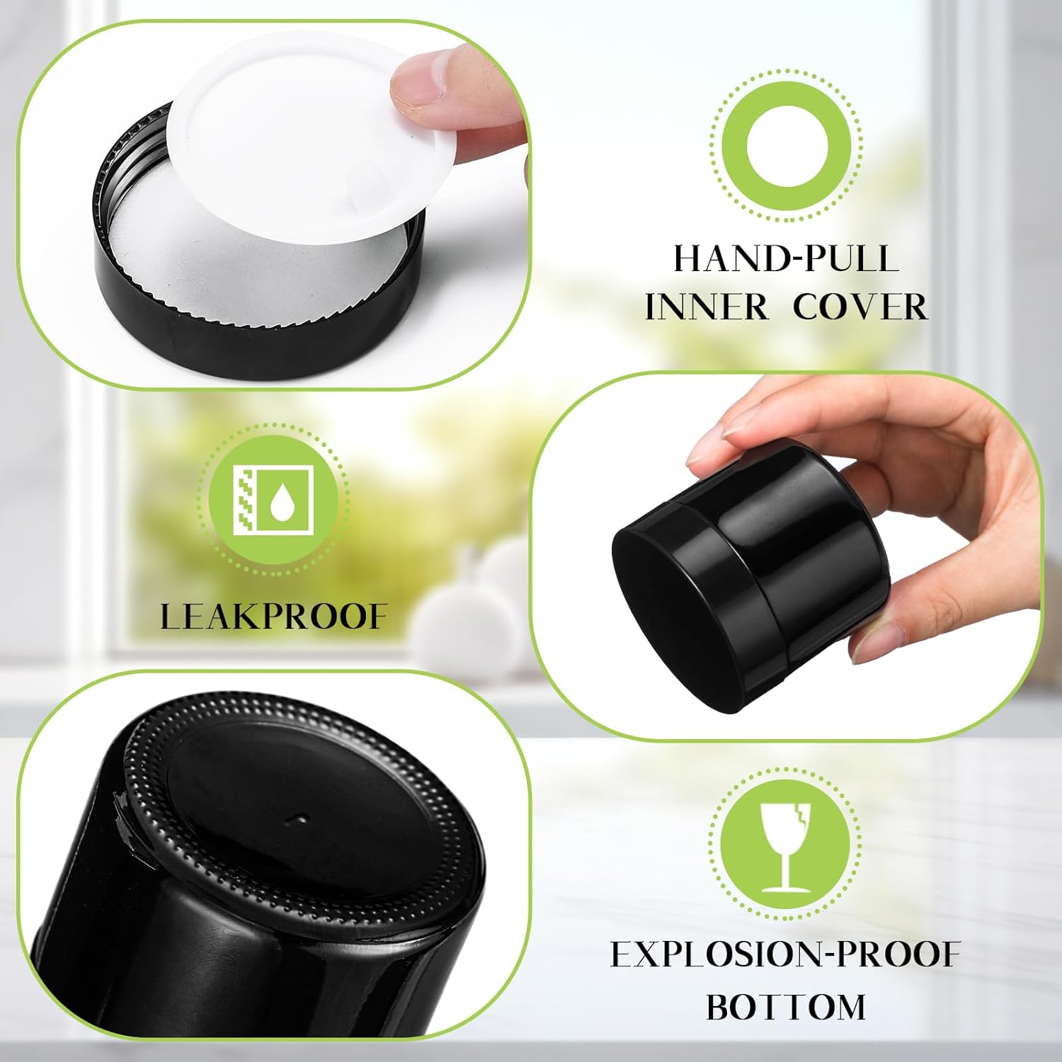 Domensi 32 Pcs 2 oz Glass Jars with Lids Travel Size Round Leakproof Empty Cosmetic Jars with Inner Liners Lid for Storing Makeup Lotions Face Cream Ointments Candle DIY Making (Black)-Velvo Beauty