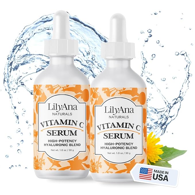 LilyAna Naturals Vitamin C Serum for Face - with Hyaluronic Acid and Vitamin E, Anti Aging Serum, Reduces Age Spots and Sun Damage, Promotes Collagen and Elastin (Double Pack)-Velvo Beauty