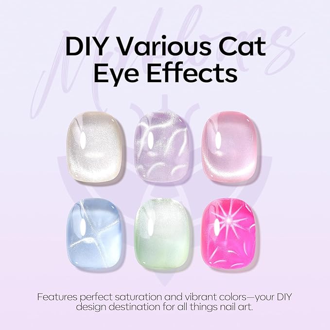 Modelones Cat Eye Gel Nail Polish, 6 Colors Glitter Summer Pink Blue Green Blue Gel Polish Set with Magnet Sparkle Translucent Nail Polish Kit Soak Off Led Nail Art Manicure Salon DIY Gifts-Velvo Beauty