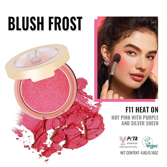 Oulac Luminisers Powdery Blusher for Cheeks Face Glow,Brighten Skin As Highlighter Makeup, Shimmer Blusher,Buildable and Vegan Cosmetics,4.8g F11 Heat On-Velvo Beauty