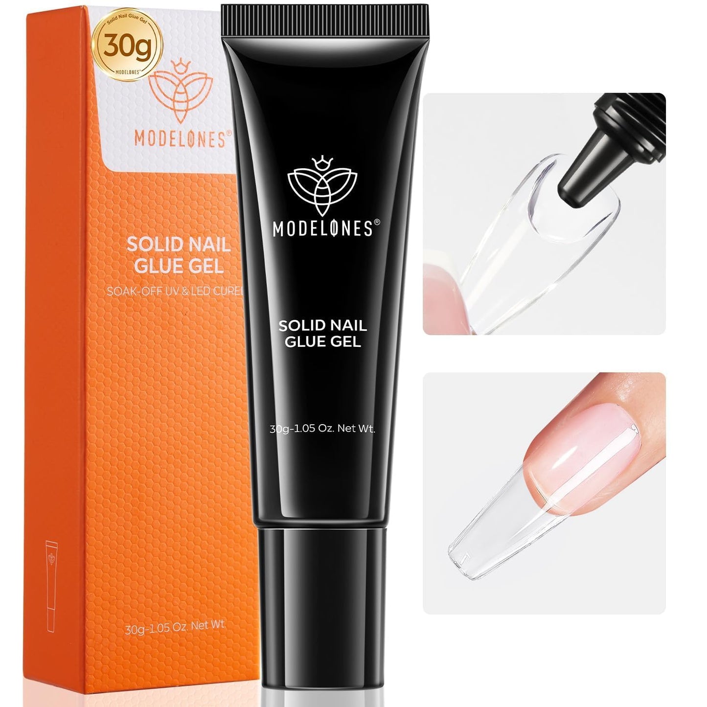 modelones Solid Nail Glue Gel, 30g Glue Gel on Nails for Clear Tips Super Strong Adhesive for Acrylic Extensions Press On Fake Tips U V Curing Needed Professional Adhesive-Velvo Beauty