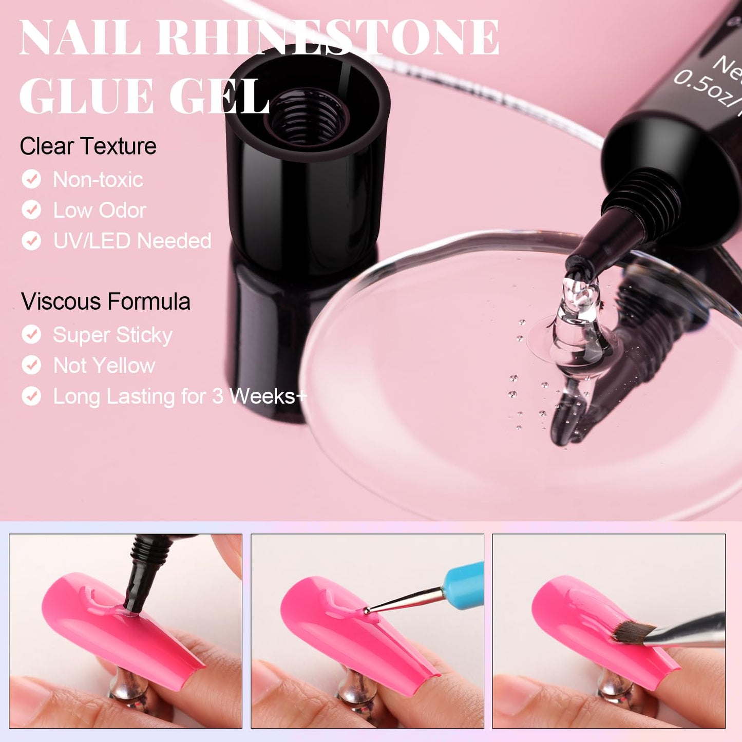 3D Flowers Manicure Gems with Nail Rhinestone Glue Gel, Colorful Acrylic Flower Nail Charms with Caviar Beads, Rhinestones and Gem Glue for Nails (UV/LED Needed) with Pickup & Dotting Tools-Velvo Beauty