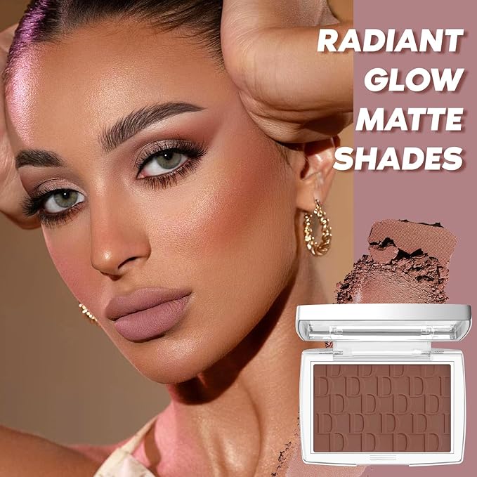 Mahogany Blush Powder Blush for Cheeks with Brush, Matte Blush Palette Blush Powder Face Blusher, Natural Blendable Formula Silky Lightweight Makeup Blush Rubores de Maquillaje, 020#-Velvo Beauty