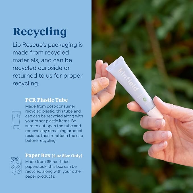 Kinfield Lip Rescue - Minty Tube Lip Balm - Moisturizing Lip Treatment for Dry, Chapped Lips - Untinted - Beeswax and Cruelty-Free Skincare - 0.5 oz / 15 g-Velvo Beauty