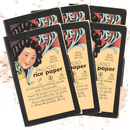 Palladio Rice Paper Facial Tissues for Oily Skin, Face Blotting Sheets Made from Natural Rice, Oil Absorbing Paper with Rice Powder, 2 Sided, Instant Results, Natural, 40 Count, Pack of 6-Velvo Beauty