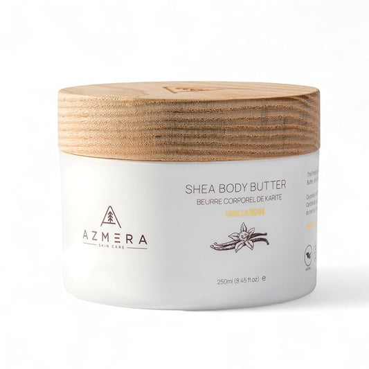 AZMERA Handcrafted Whipped Shea Body Butter – Luxurious Vanilla Bean Scented Moisturizer for Dry, Sensitive Skin, Argan Oil & Vitamin E – Vegan, Non-Greasy Skincare – 8.82 oz-Velvo Beauty