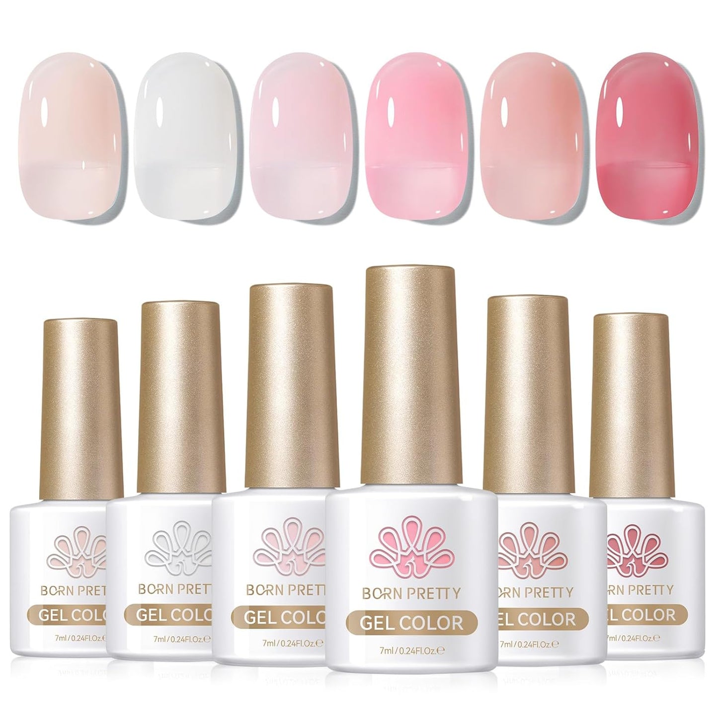 Born Pretty Milky White Jelly Nude Pink Gel Nail Polish Set,Nude Pink Sheer Translucent Gel Polish Milky Natural Gel Polish Set Nail Art Manicure DIY Kit Home Salon 6PCS 7ML-Velvo Beauty