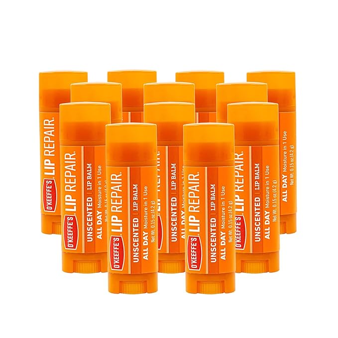 O'Keeffe's Unscented Lip Repair Lip Balm for Dry, Cracked Lips, Stick, (Pack of 12)-Velvo Beauty