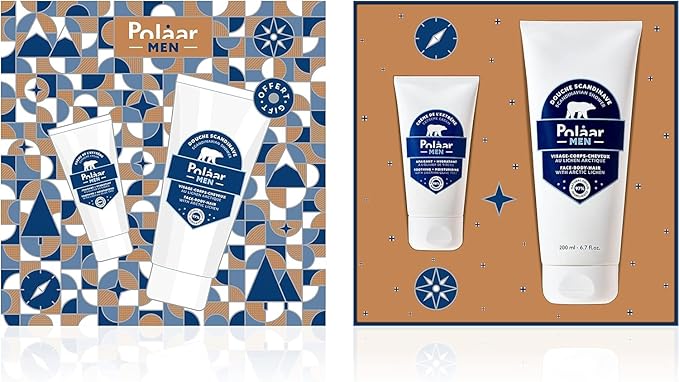 Polåar Men - Set for Men’s Skin Care - Moisturizing Cream with Siberian Olive + Shower Gel with Arctic Lichen - 2 Face, Body and Hair Treatments - Vegan, Curelty Free, Made in France-Velvo Beauty