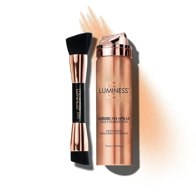 LUMINESS Silk Airbrush Spray Foundation & Buffing Brush Kit - Light Medium, Unisex, Skin Foundation Concealer-Velvo Beauty