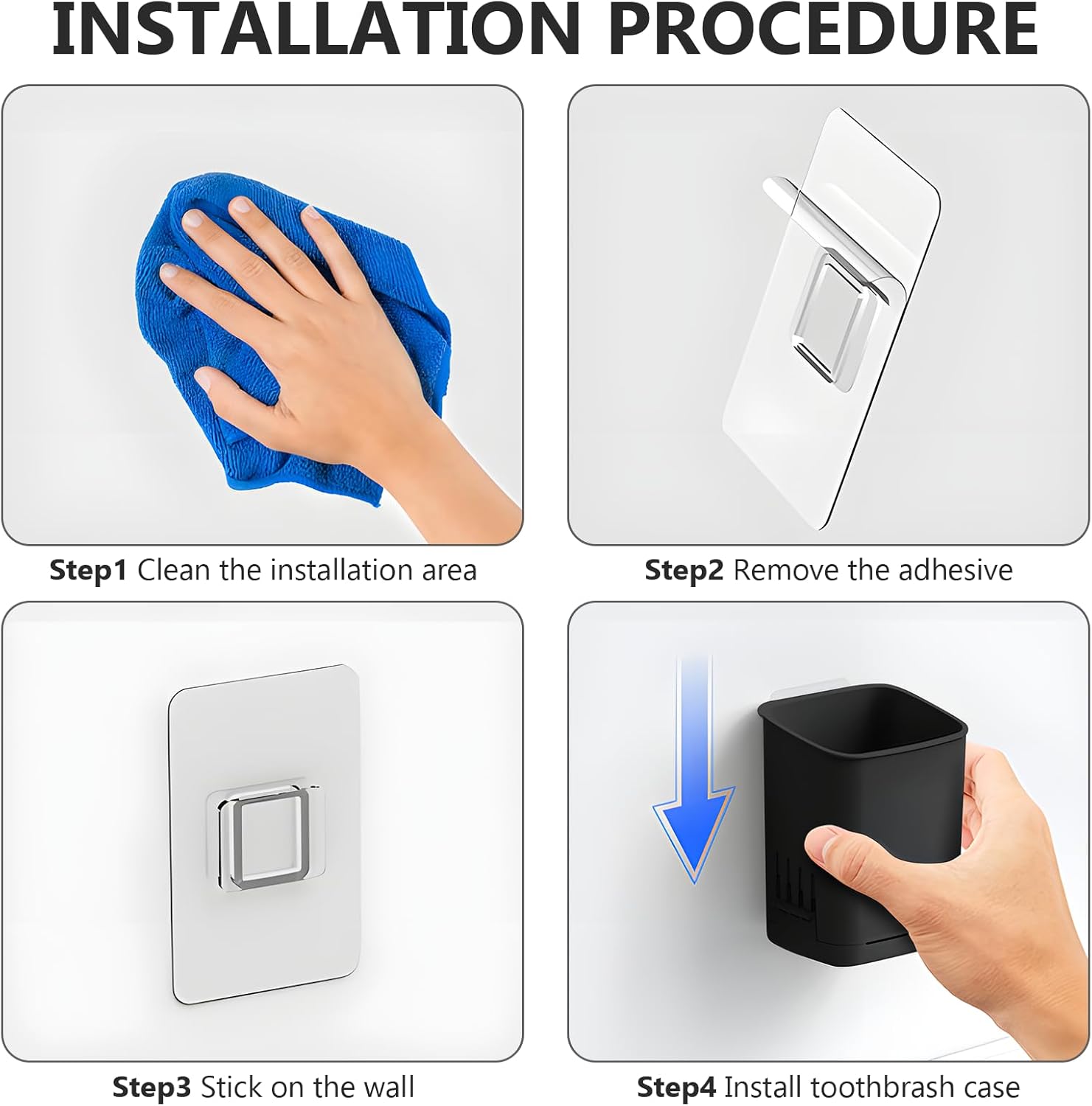 Toothbrush Holder Cup Wall Mounted Drill-Free for Bathroom Shower Electric Toothbrush Toothpaste Razor Holder Removable Waterproof Sturdy Self Draining, Tableware Holder for Kitchen(1pcs&Black)-Velvo Beauty