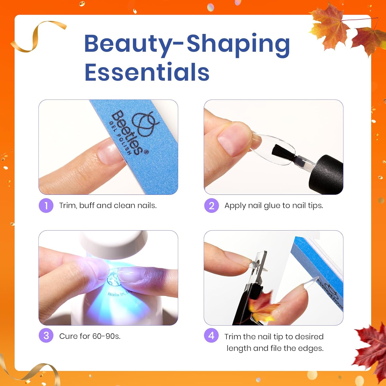 Beetles Gel Nail Kit, Short Almond Nail Tips Easy Extension Set 240 Pcs Pre Shaped Clear Full Cover Fake Nails Tips with 5 In 1 Nail Glue Uv Led Lamp DIY Manicure Gifts for Women-Velvo Beauty