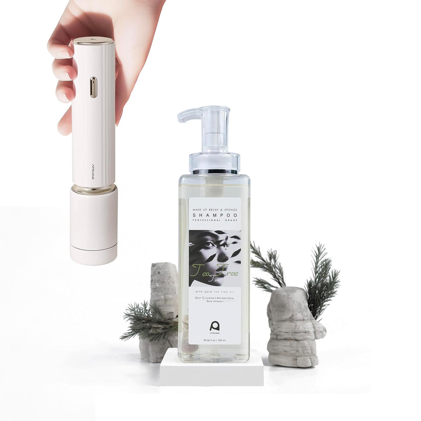 Electric Makeup Brush Cleaner Bundle with Tea Tree Oil Cleaner 25.36 fl.oz-Velvo Beauty