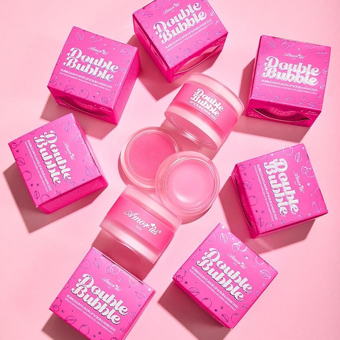 Beauty Bundle Lip Care AmorUs Double Bubble Lip Mask & Scrub Duo For Dry/Chapped/Cracked Lips Lip Exfoliant Promotes Healing & Collagen Lip Mask-Velvo Beauty
