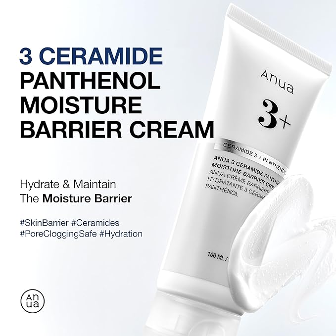 ANUA 3 Ceramide Panthenol Moisture Barrier Cream, Hydrating Face Moisturizer for Normal Skin, Panthenol, Ceramide, Centella for Skin Barrier Non Comedogenic, Korean Skincare (100ml/ 3.38 fl. oz.)-Velvo Beauty