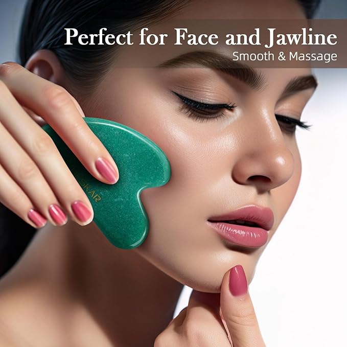 BESKAR Gua Sha Facial Tools, Natural Jade Stone Guasha Massager for Jawline Sculpting, Tighten Face Skin and Reduce Wrinkles, Face Eyes Body Neck Massage Tool, Skin Care Gift-Velvo Beauty