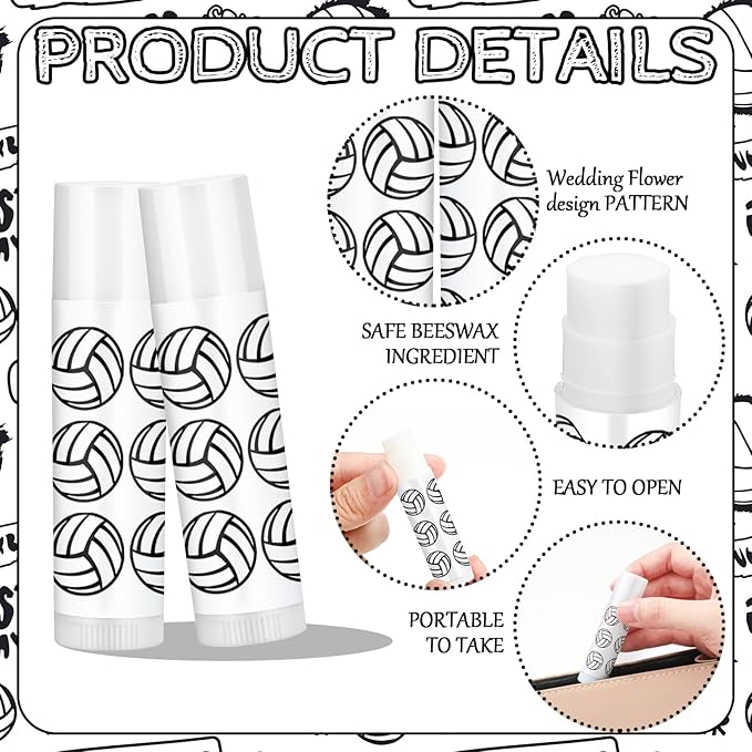 24 Pcs Volleyball Lip Balm Volleyball Team Gifts Volleyball Party Favors Volleyball Lip Balm Gift for Volleyball Team Volleyball Party Guest Supplies (White)-Velvo Beauty