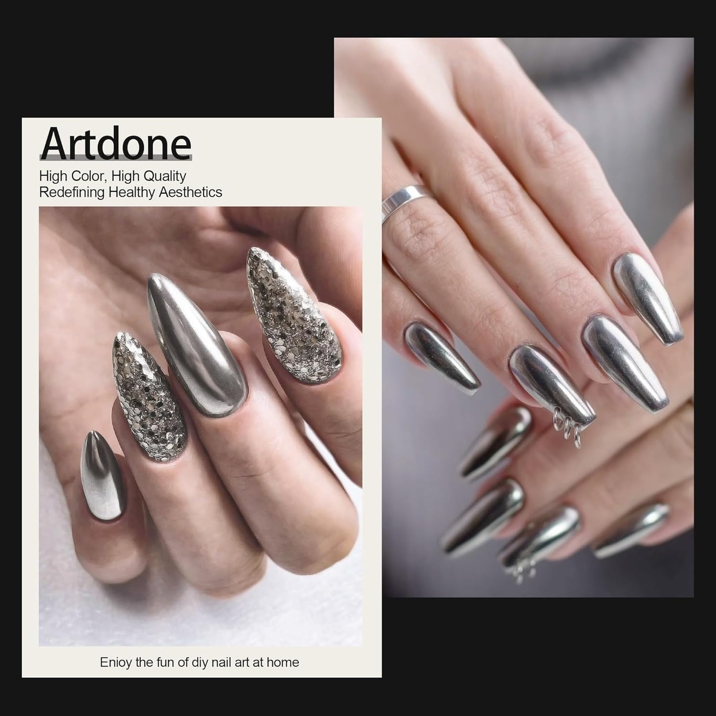 Artdone Chrome Nail Powder, Silver Iridescent Aurora Powder Metallic Mirror Effect Pigment Pearlescent Mermaid Pigment Pearl Glitter Dust Kit, Nail Art Decoration, Resin Craft-Velvo Beauty