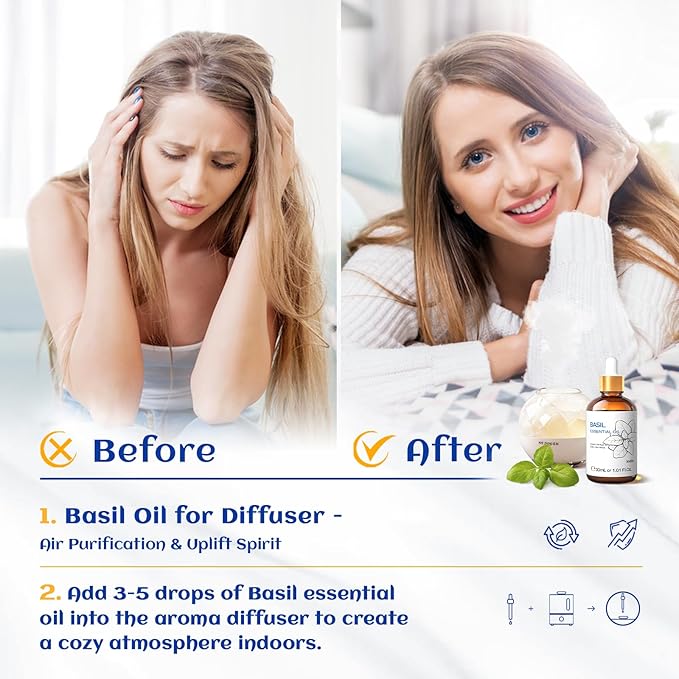 HIQILI 1 Fl Oz Basil Essential Oil, 100% Pure Undiluted for Skin, Diffuser - 30ml-Velvo Beauty