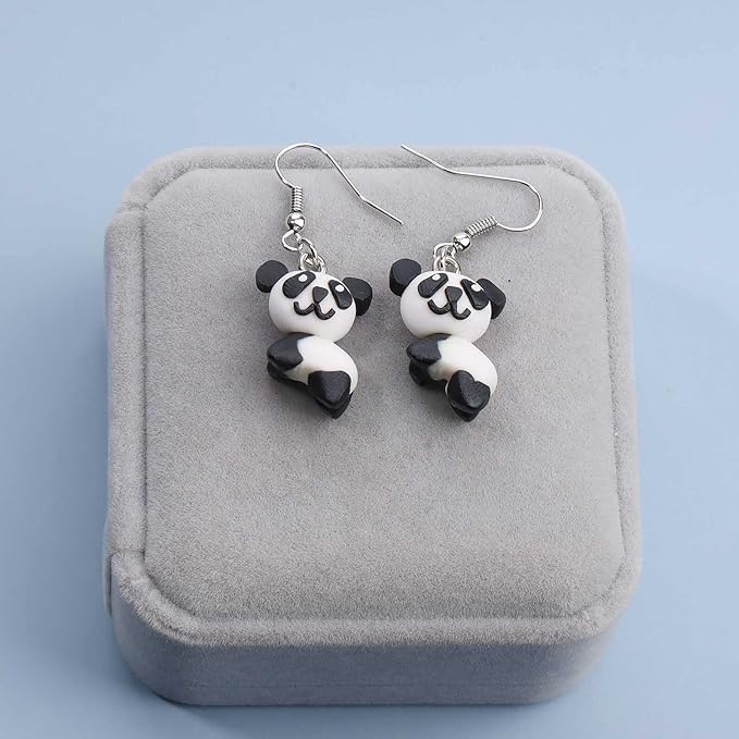Soft Pottery Panda Earrings Cute Panda Bear Drop Dangle Earrings 3D Animal Earrings Innovative Clay Earrings Jewelry for Women and Teen Girls Gifts-Velvo Beauty