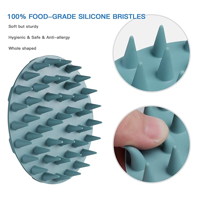 Scalp Massager Shampoo Brush, Wet & Dry Manual Scalp Care Head Scrubber Hair Washing, Soft Silicone Bristles, for Hair Growth, Dandruff Removal, Comfortable for All Hair Types (Dark Green+Gray)-Velvo Beauty