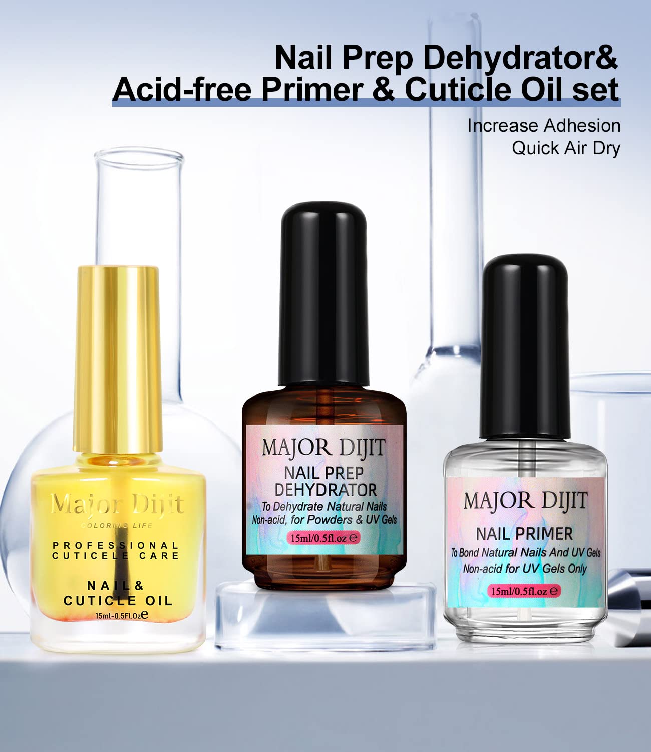 Major Dijit Nail Dehydrator and Nail Primer with Cuticle Oil Set Air Dry Superior Bonding Primer for Acrylic Powder-Velvo Beauty