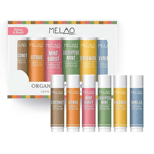 Lip Balm with Nourishing and Hydrating for Dry Cracked Lips, Natural and Organic Ingredients Lip Butters, Lip Balm Set (6 Pack), 6 Scents(Coconut, Citrus, Mint, Eucalyptus Mint, Honey, Vanilla)-Velvo Beauty