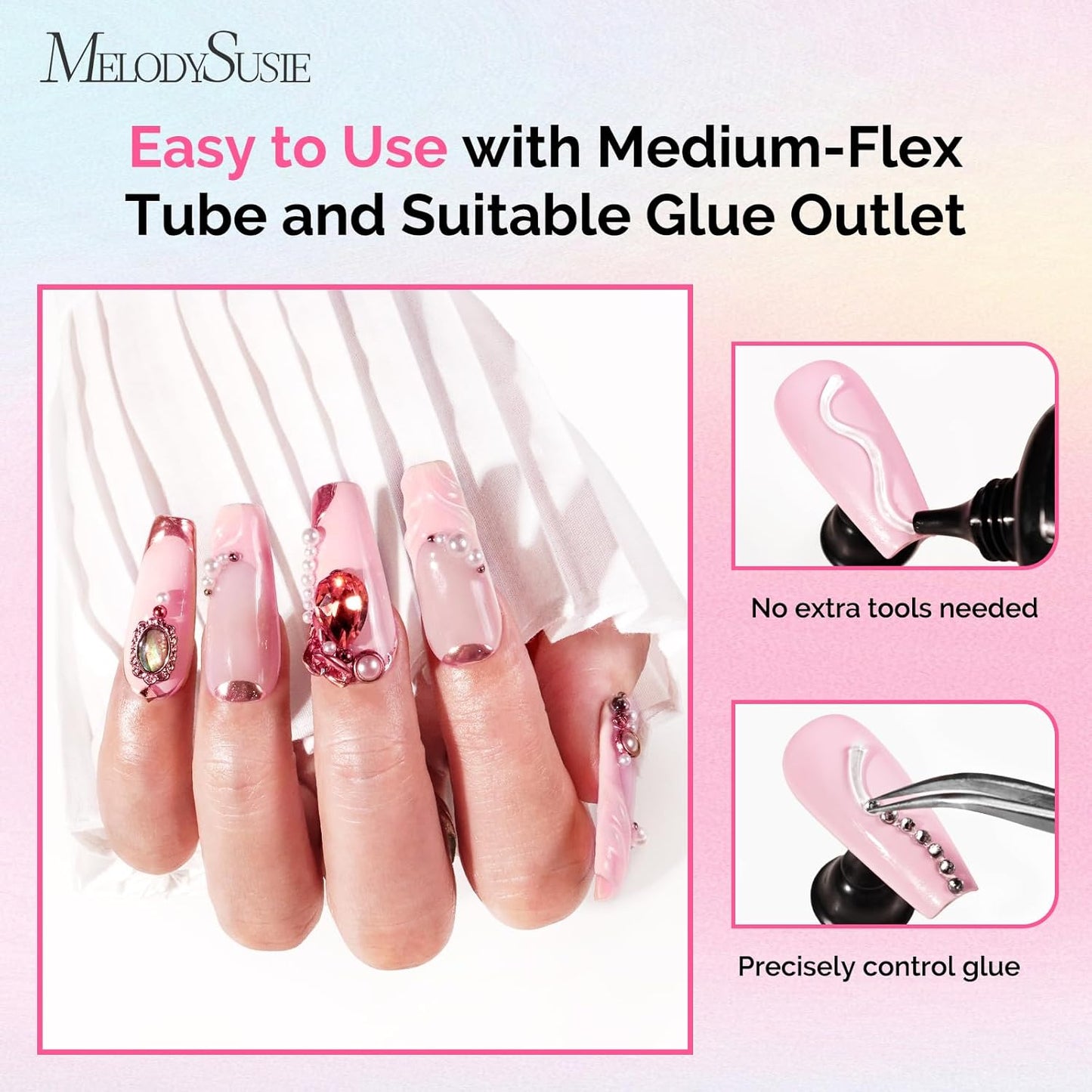MelodySusie Rhinestone Glue Super Strong Gel Nail Glue for 3D Sculpting Nail Art Design Chrome Powder Decals Decor Need UV/LED Cured 30g-Velvo Beauty