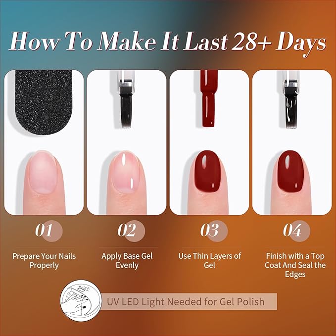 Born Pretty Jelly Gel Nail Polish, Sheer Transparent Crystal Gel Nail Polish, Christmas Brown Red Orange Green Blue Fall Winter Soak off Nail Polish Manicure DIY Home Salon Christmas Gift 7ml 6colors-Velvo Beauty