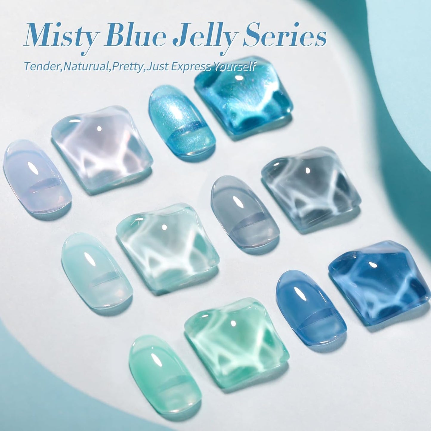 Born Pretty Jelly Blue Gel Nail Polish Set Sheer Transparent Blue Gel Polish Nail Art Manicure DIY at Home 6PCS-Velvo Beauty